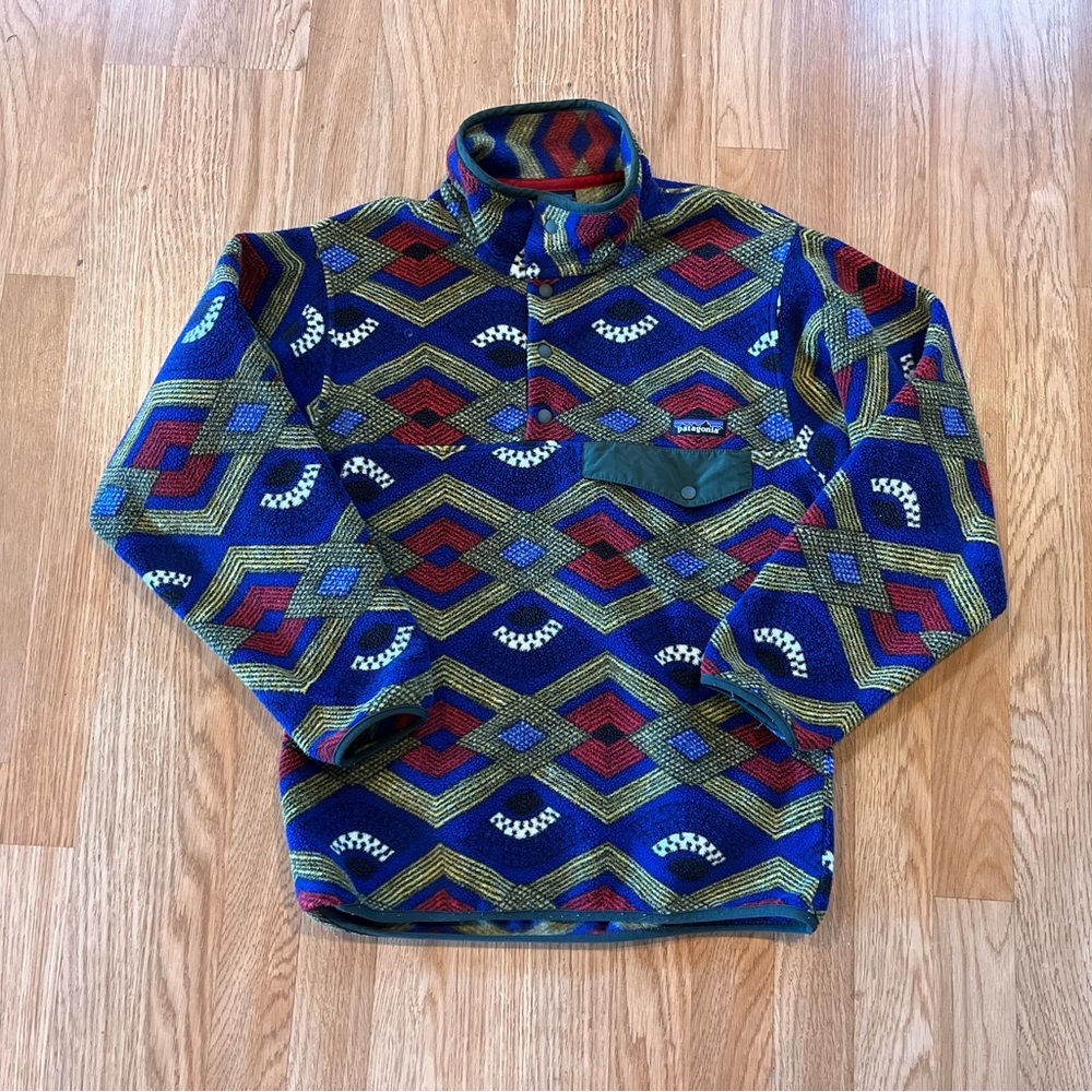 Patagonia Printed Synchilla Snap-T Pullover, Slowfoot: Cobalt Blue